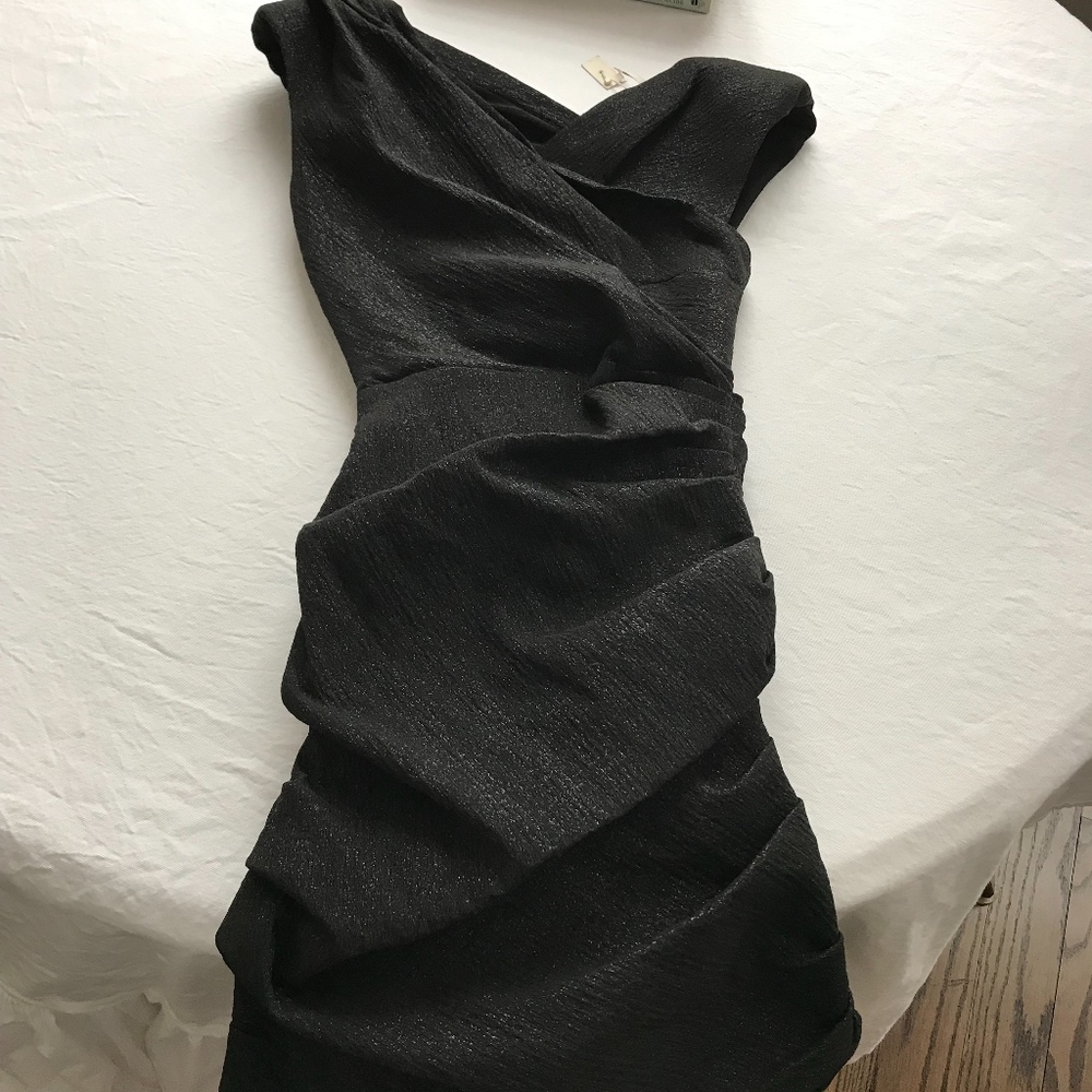 Maje Ruched Black Shimmer Party Dress XS